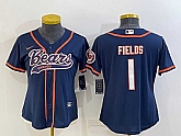 Women's Chicago Bears #1 Justin Fields Navy With Patch Cool Base Stitched Baseball Jersey,baseball caps,new era cap wholesale,wholesale hats